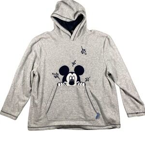 Mickey Unlimited Hoodie Large Gray Fleece Peeking Mickey Mouse Embroidered